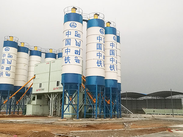 Construction of HZS120 box type concrete mixing plant on China Laos Railway