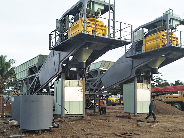 Export Bolivia HZS50 mobile concrete mixing plant